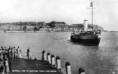 A-Paddle-steamer-approaching-the-Pier-landing-stage-waiting-to-transfer-passengers-ashore.-1954.